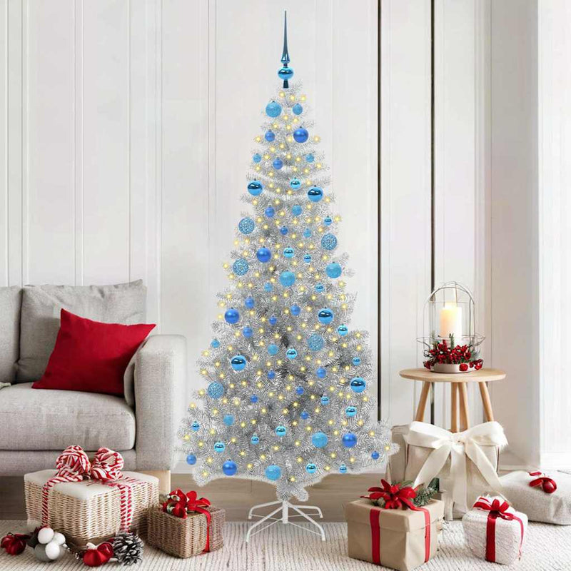 vidaXL Karácsonyfa 300 LED-del állvánnyal Ezüst 180 cm PET