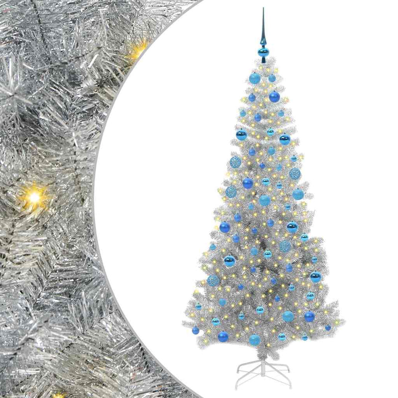 vidaXL Karácsonyfa 300 LED-del állvánnyal Ezüst 180 cm PET