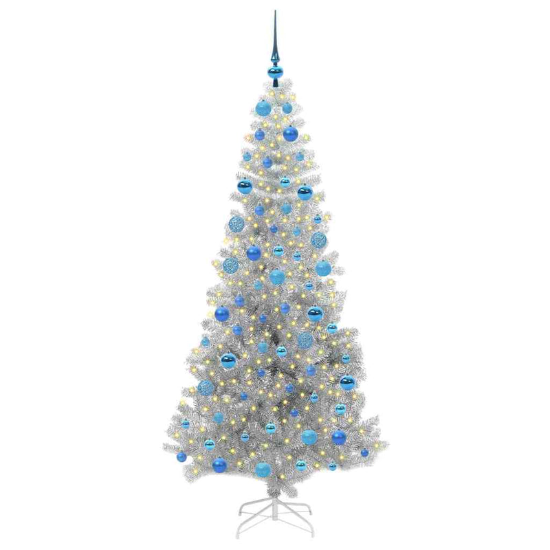 vidaXL Karácsonyfa 300 LED-del állvánnyal Ezüst 180 cm PET