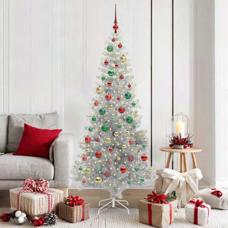 vidaXL Karácsonyfa 300 LED-del állvánnyal Ezüst 180 cm PET