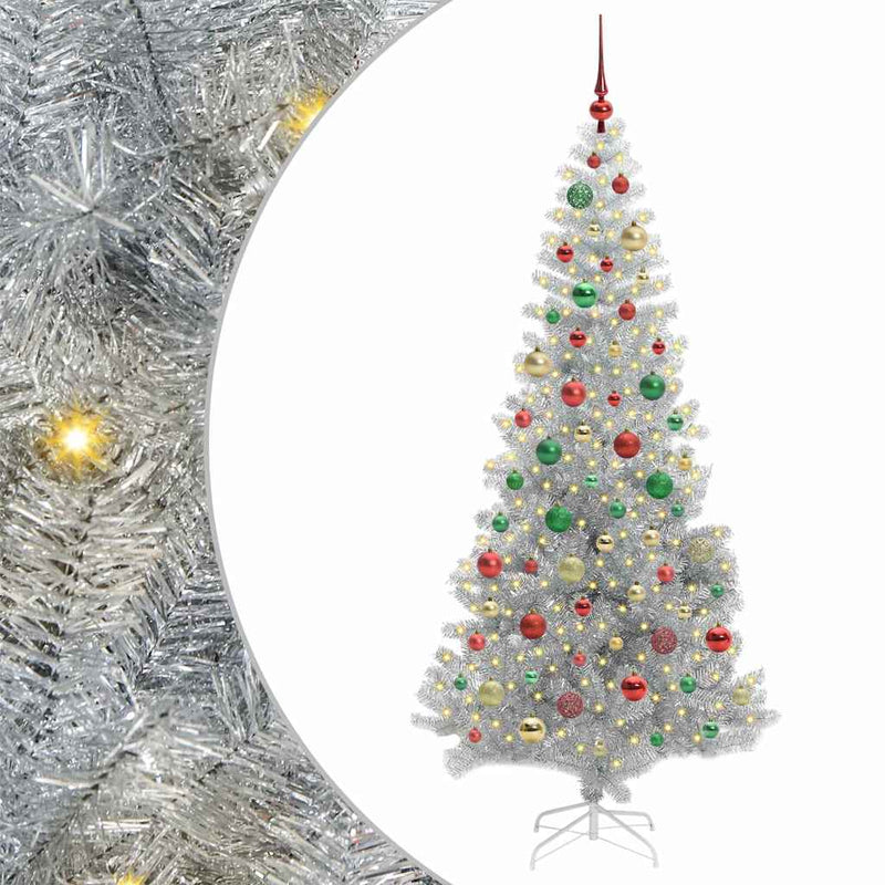 vidaXL Karácsonyfa 300 LED-del állvánnyal Ezüst 180 cm PET
