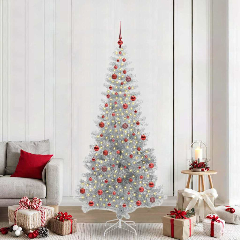 vidaXL Karácsonyfa 300 LED-del állvánnyal Ezüst 210 cm PET