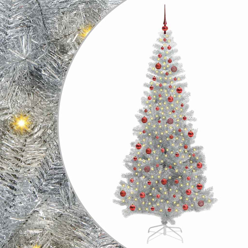 vidaXL Karácsonyfa 300 LED-del állvánnyal Ezüst 210 cm PET
