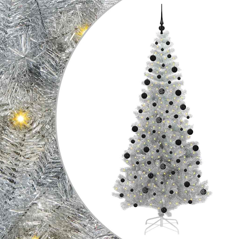 vidaXL Karácsonyfa 300 LED-del állvánnyal Ezüst 210 cm PET