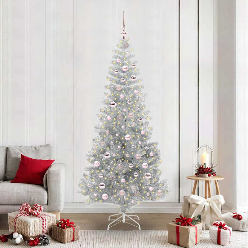 vidaXL Karácsonyfa 300 LED-del állvánnyal Ezüst 210 cm PET