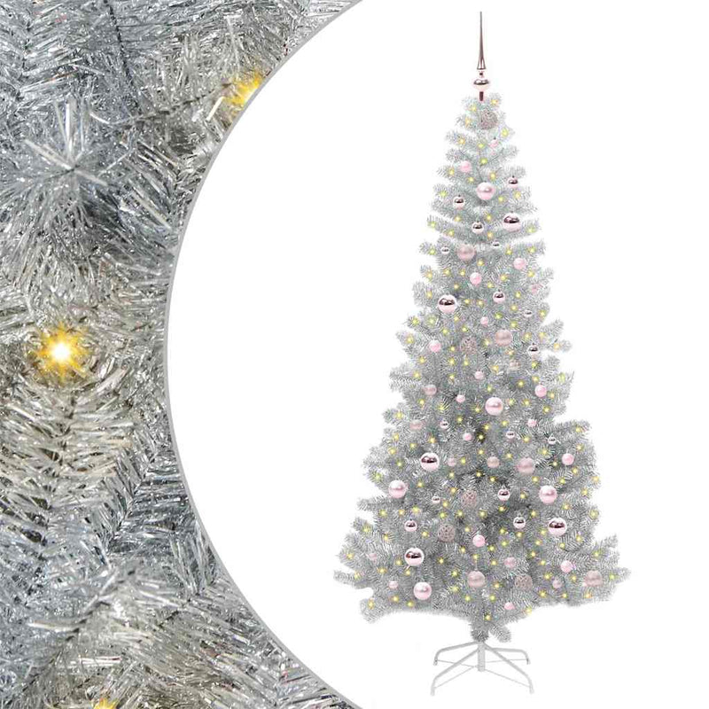 vidaXL Karácsonyfa 300 LED-del állvánnyal Ezüst 210 cm PET