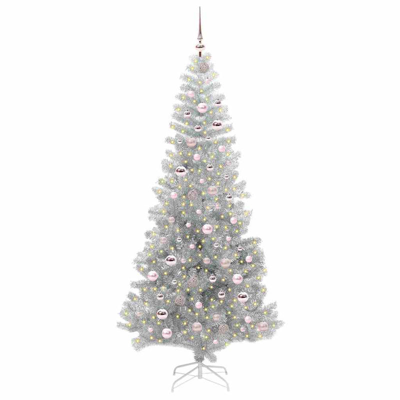 vidaXL Karácsonyfa 300 LED-del állvánnyal Ezüst 210 cm PET
