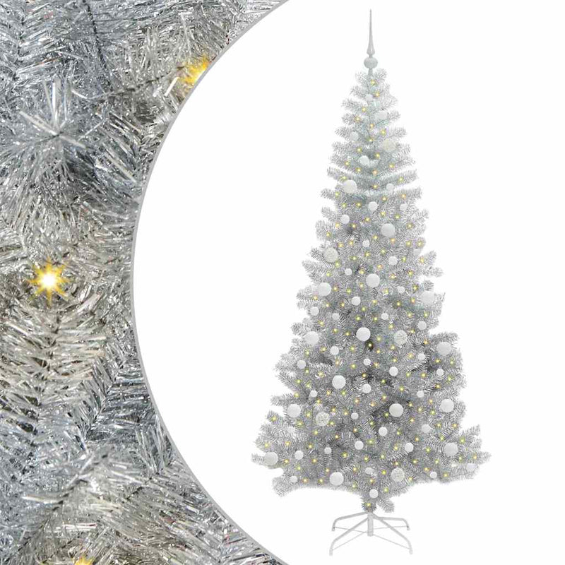 vidaXL Karácsonyfa 300 LED-del állvánnyal Ezüst 210 cm PET