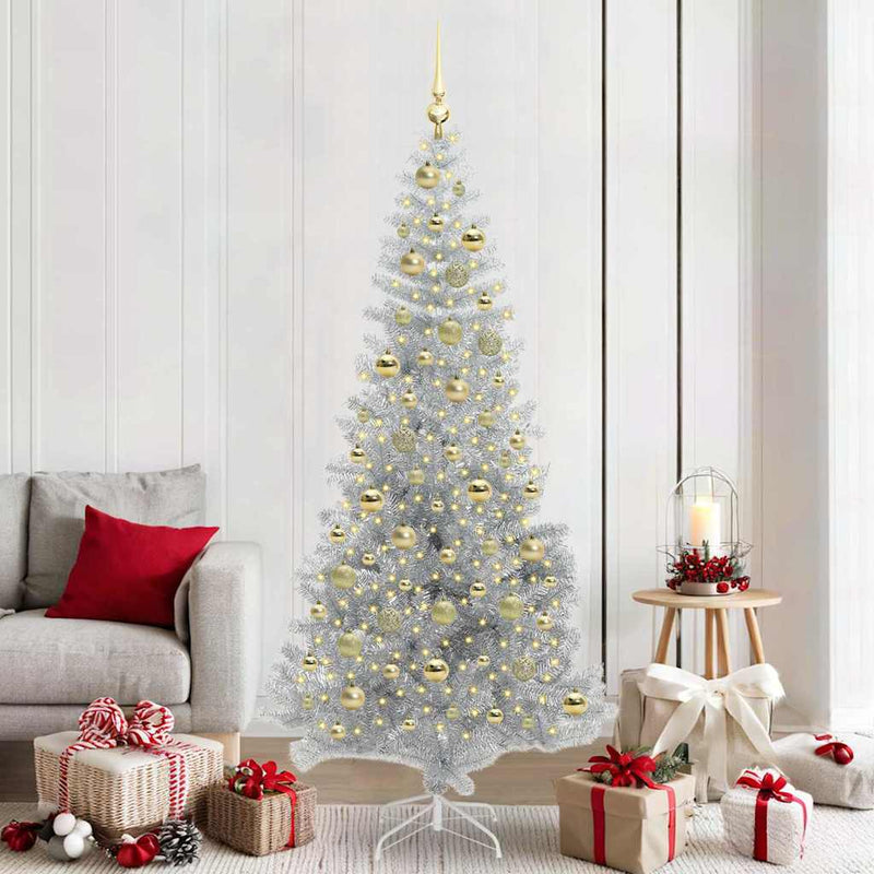 vidaXL Karácsonyfa 300 LED-del állvánnyal Ezüst 210 cm PET