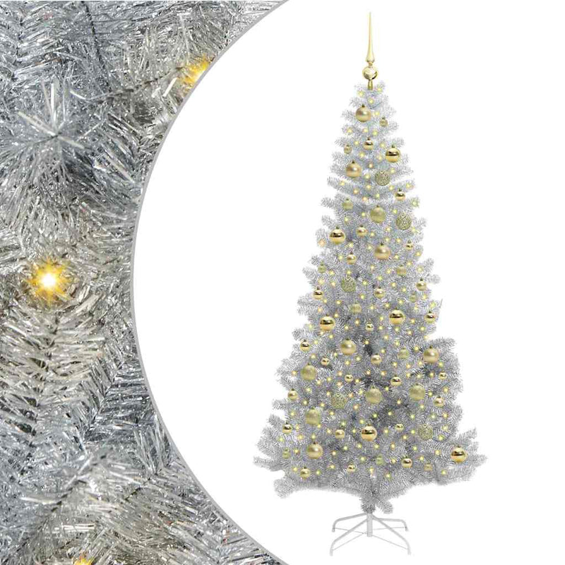 vidaXL Karácsonyfa 300 LED-del állvánnyal Ezüst 210 cm PET