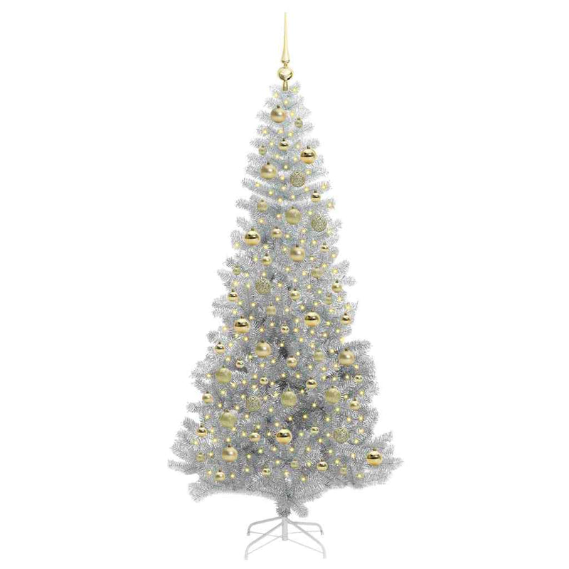 vidaXL Karácsonyfa 300 LED-del állvánnyal Ezüst 210 cm PET