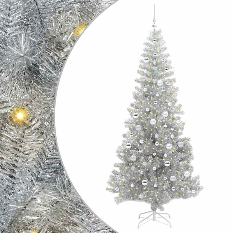 vidaXL Karácsonyfa 300 LED-del állvánnyal Ezüst 210 cm PET