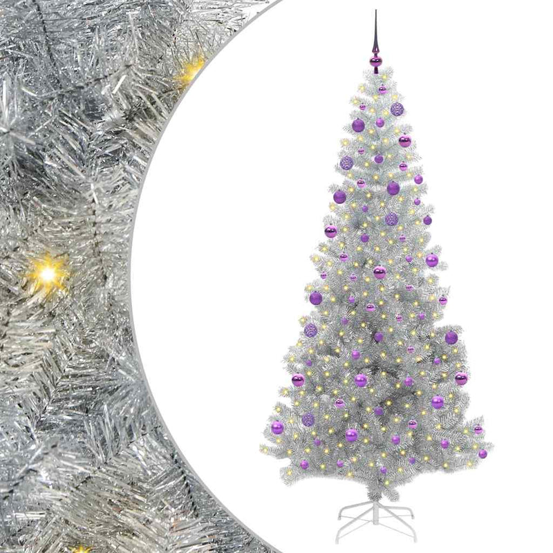 vidaXL Karácsonyfa 300 LED-del állvánnyal Ezüst 210 cm PET