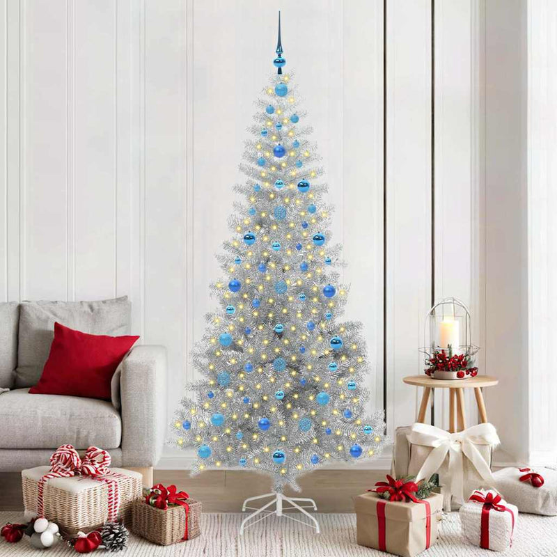 vidaXL Karácsonyfa 300 LED-del állvánnyal Ezüst 210 cm PET