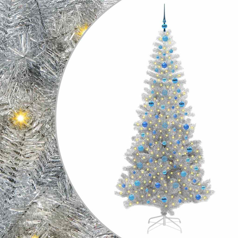 vidaXL Karácsonyfa 300 LED-del állvánnyal Ezüst 210 cm PET
