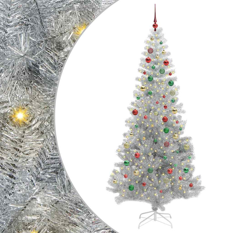 vidaXL Karácsonyfa 300 LED-del állvánnyal Ezüst 210 cm PET