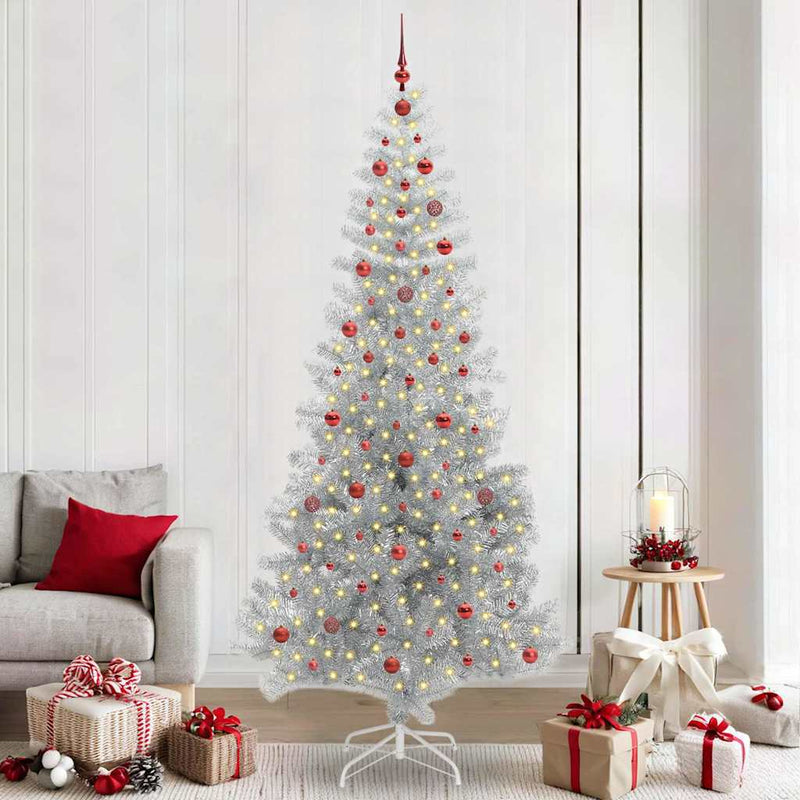 vidaXL Karácsonyfa 300 LED-del állvánnyal Ezüst 240 cm PET