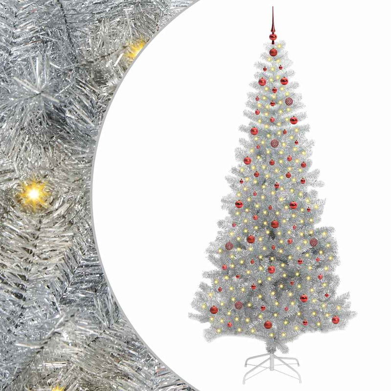 vidaXL Karácsonyfa 300 LED-del állvánnyal Ezüst 240 cm PET