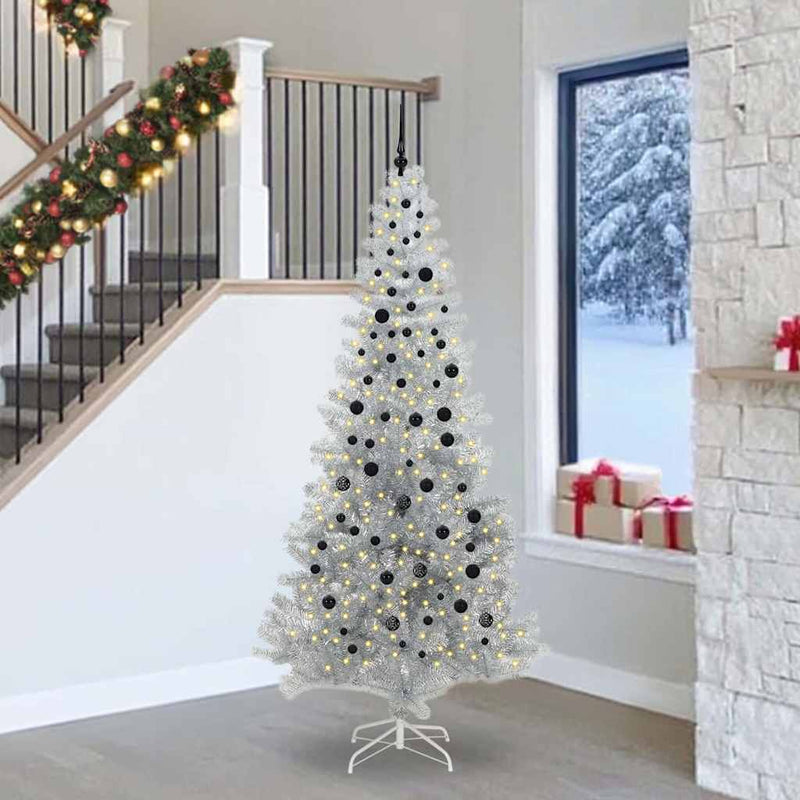 vidaXL Karácsonyfa 300 LED-del állvánnyal Ezüst 240 cm PET