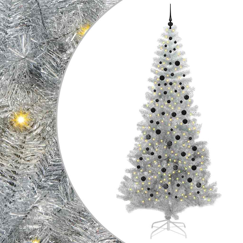 vidaXL Karácsonyfa 300 LED-del állvánnyal Ezüst 240 cm PET