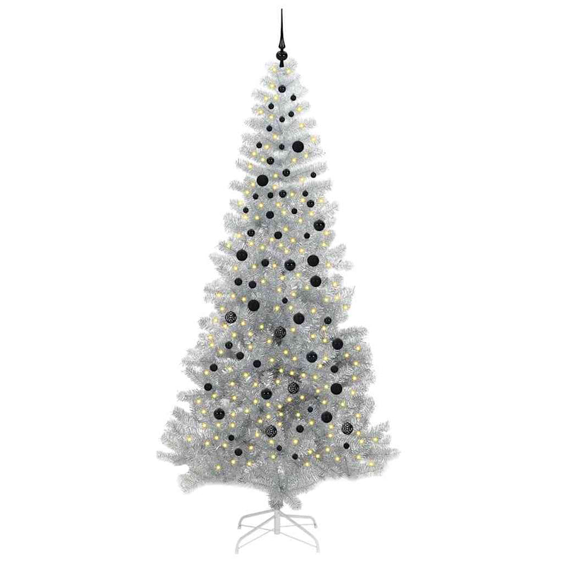 vidaXL Karácsonyfa 300 LED-del állvánnyal Ezüst 240 cm PET