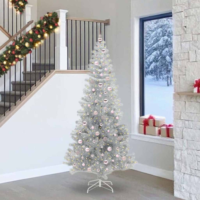 vidaXL Karácsonyfa 300 LED-del állvánnyal Ezüst 240 cm PET