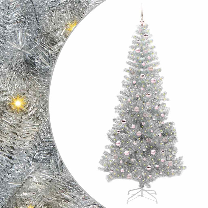 vidaXL Karácsonyfa 300 LED-del állvánnyal Ezüst 240 cm PET