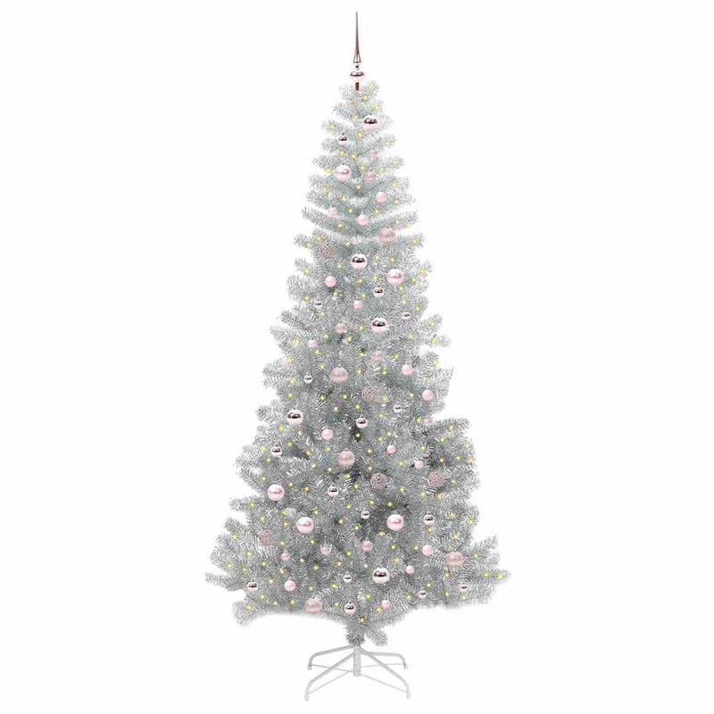 vidaXL Karácsonyfa 300 LED-del állvánnyal Ezüst 240 cm PET