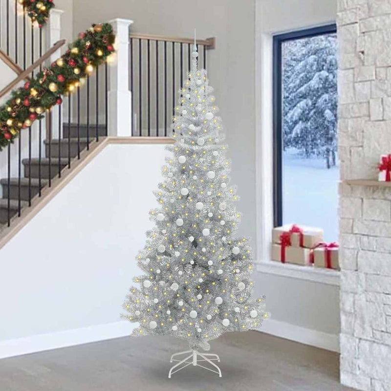 vidaXL Karácsonyfa 300 LED-del állvánnyal Ezüst 240 cm PET