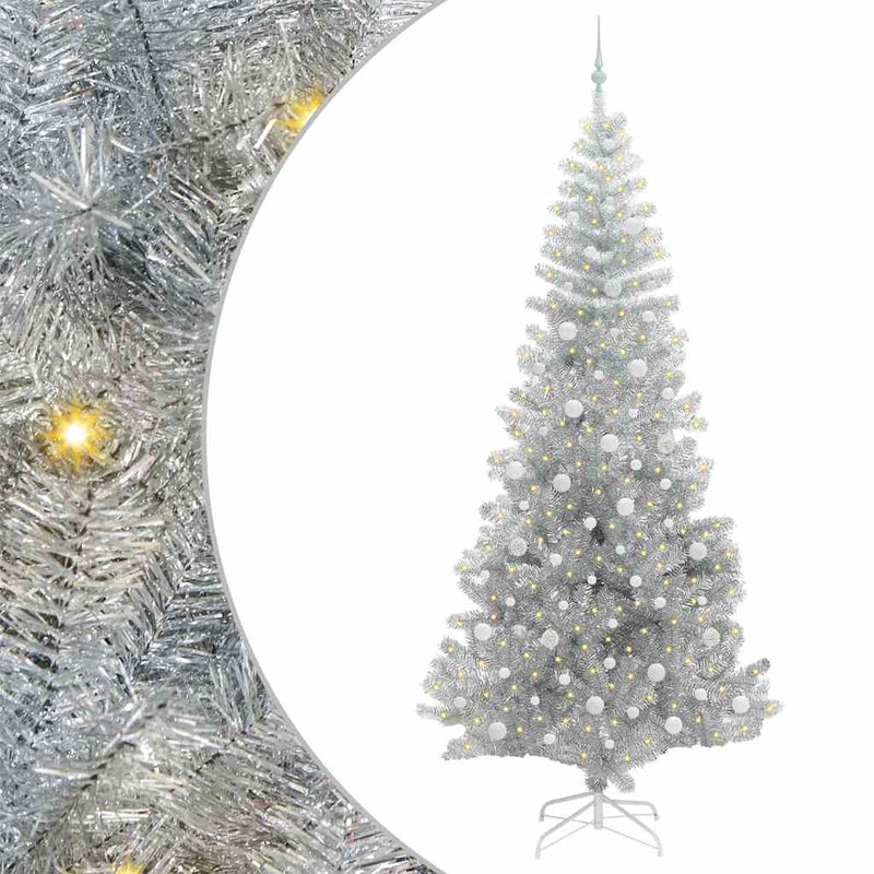 vidaXL Karácsonyfa 300 LED-del állvánnyal Ezüst 240 cm PET
