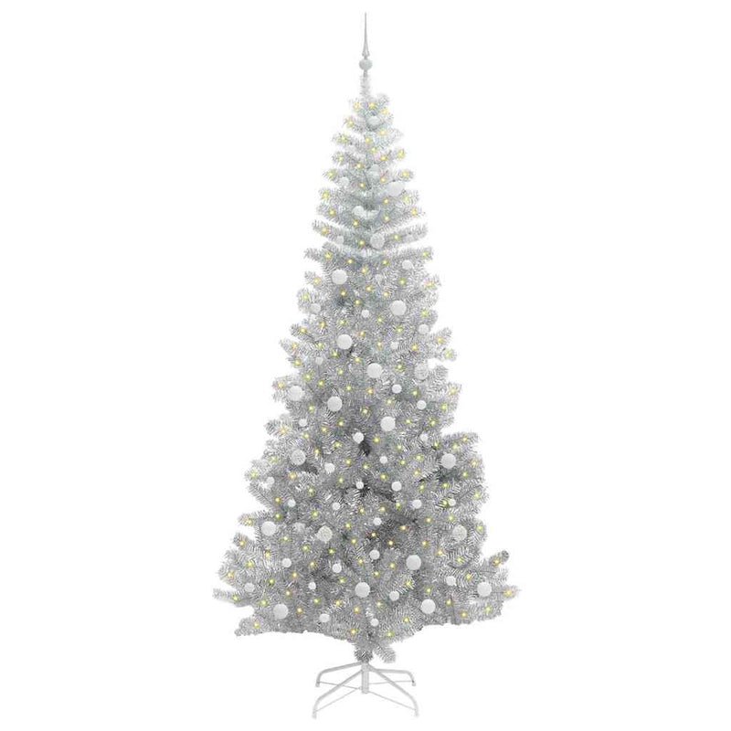 vidaXL Karácsonyfa 300 LED-del állvánnyal Ezüst 240 cm PET
