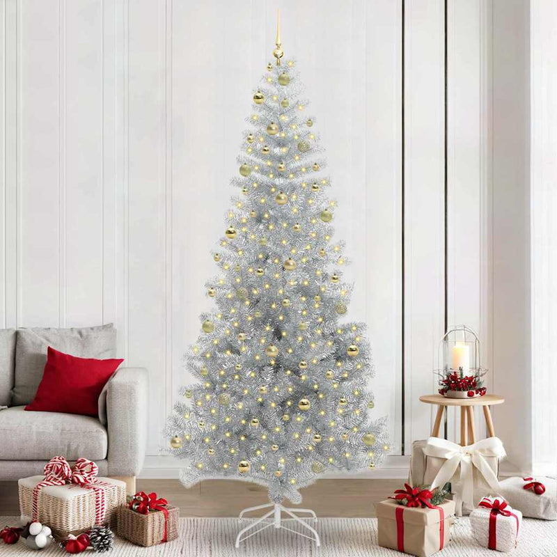 vidaXL Karácsonyfa 300 LED-del állvánnyal Ezüst 240 cm PET