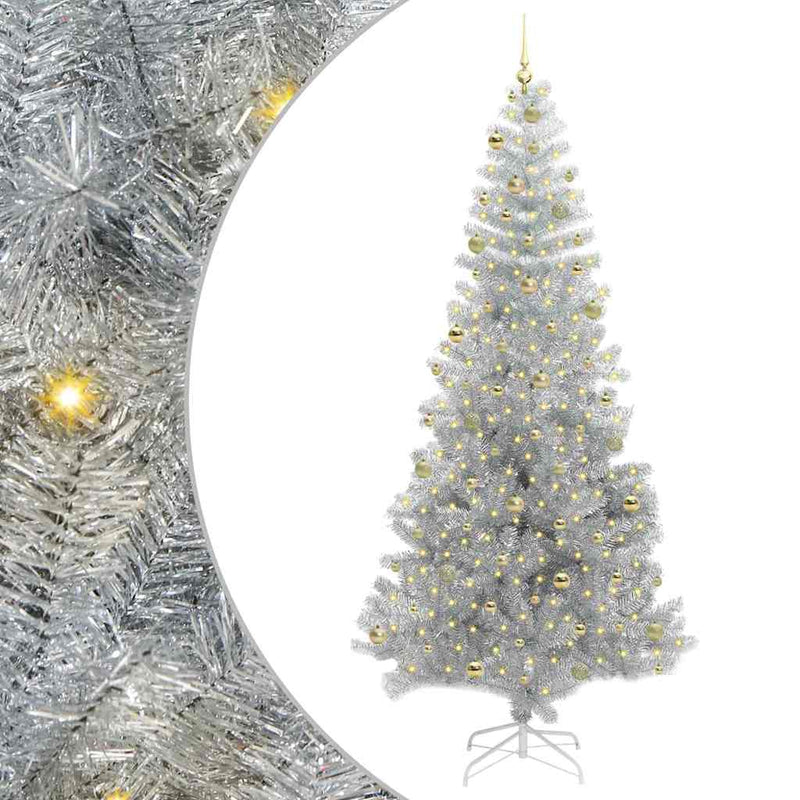 vidaXL Karácsonyfa 300 LED-del állvánnyal Ezüst 240 cm PET