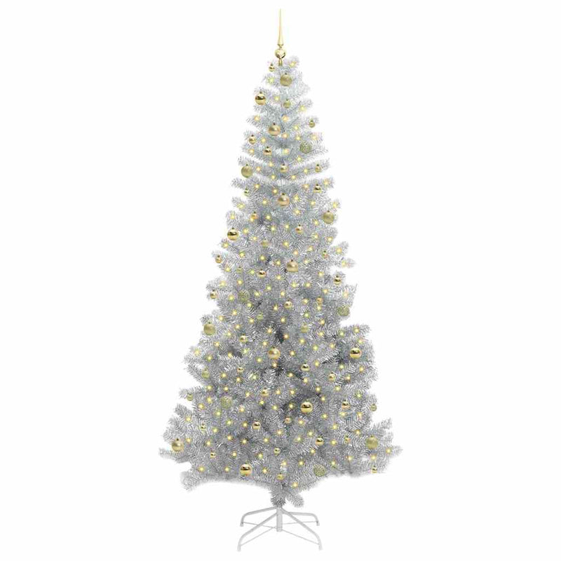 vidaXL Karácsonyfa 300 LED-del állvánnyal Ezüst 240 cm PET