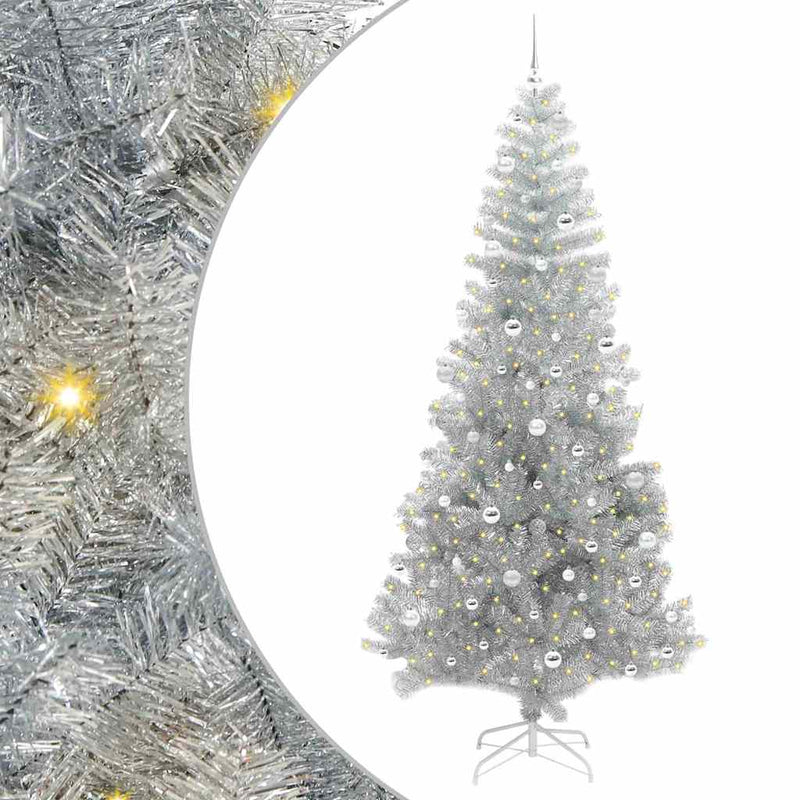 vidaXL Karácsonyfa 300 LED-del állvánnyal Ezüst 240 cm PET