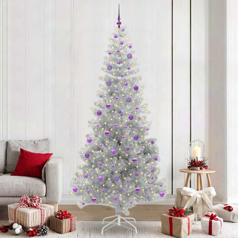 vidaXL Karácsonyfa 300 LED-del állvánnyal Ezüst 240 cm PET