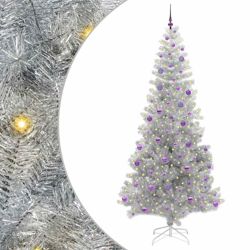 vidaXL Karácsonyfa 300 LED-del állvánnyal Ezüst 240 cm PET