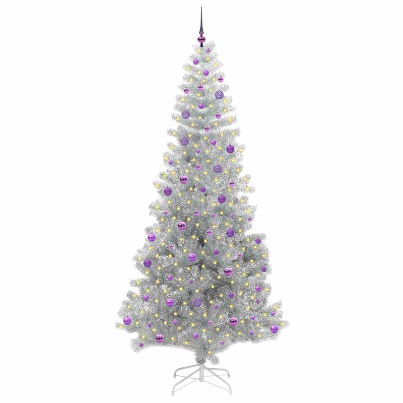 vidaXL Karácsonyfa 300 LED-del állvánnyal Ezüst 240 cm PET