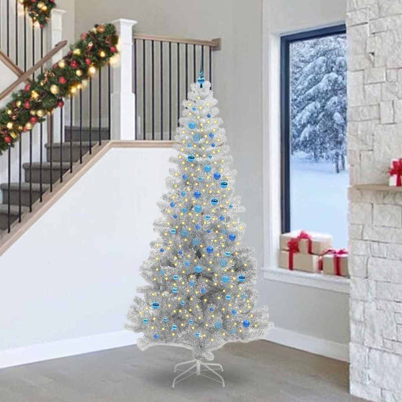 vidaXL Karácsonyfa 300 LED-del állvánnyal Ezüst 240 cm PET