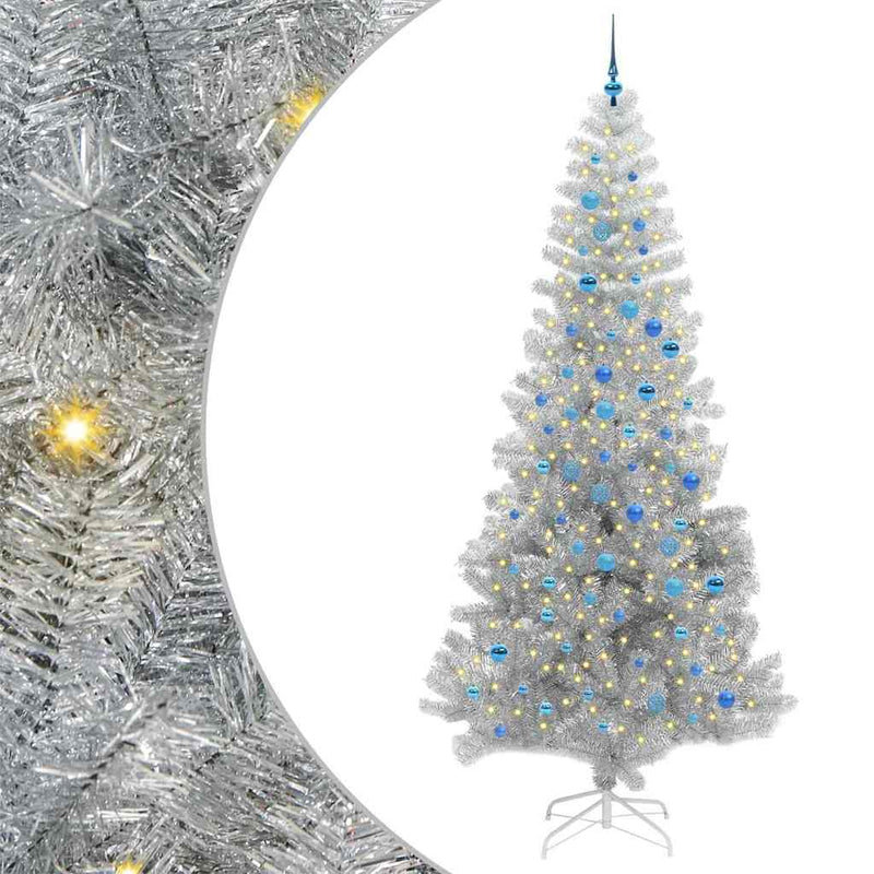 vidaXL Karácsonyfa 300 LED-del állvánnyal Ezüst 240 cm PET