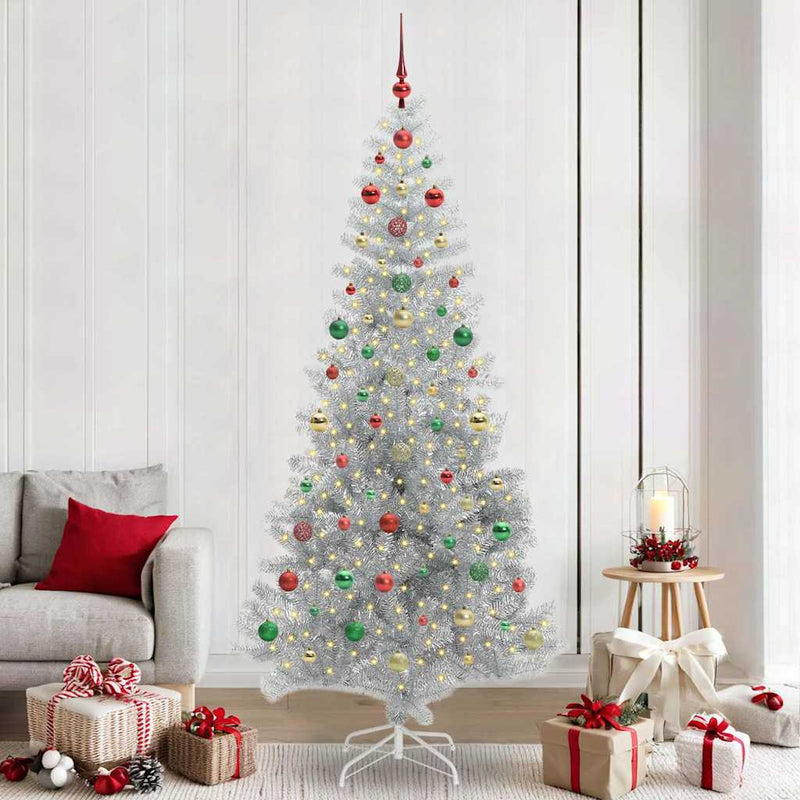 vidaXL Karácsonyfa 300 LED-del állvánnyal Ezüst 240 cm PET