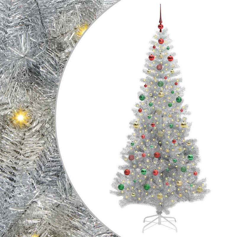 vidaXL Karácsonyfa 300 LED-del állvánnyal Ezüst 240 cm PET