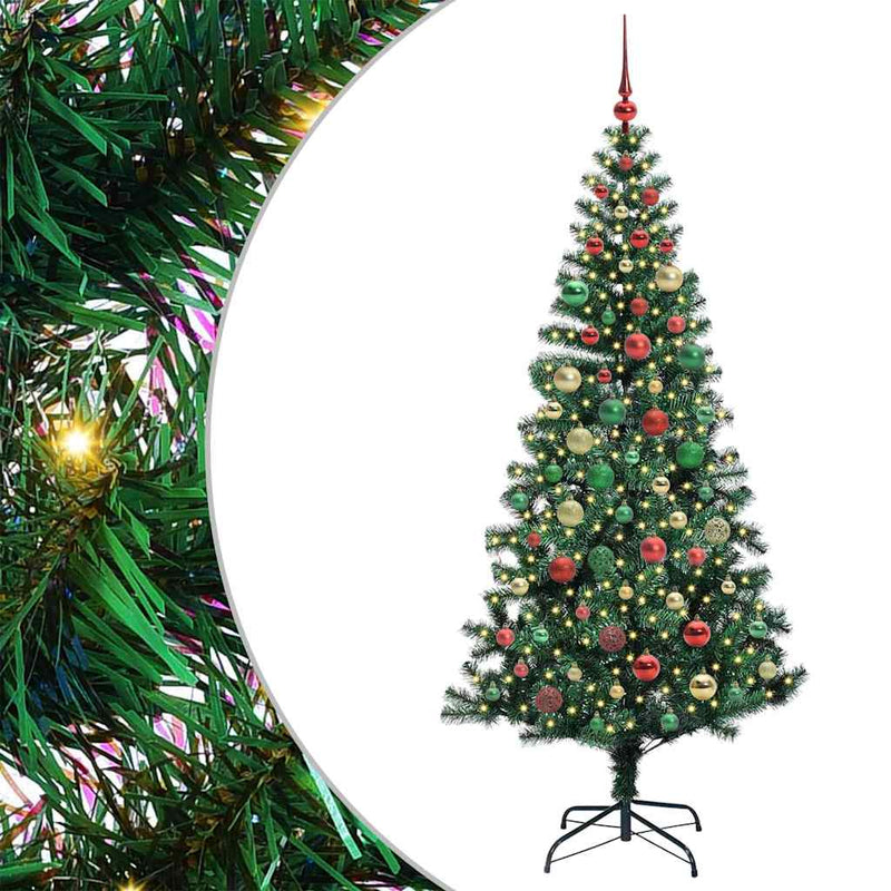vidaXL Mesterséges, előre világított karácsonyi fa Zöld 180 cm