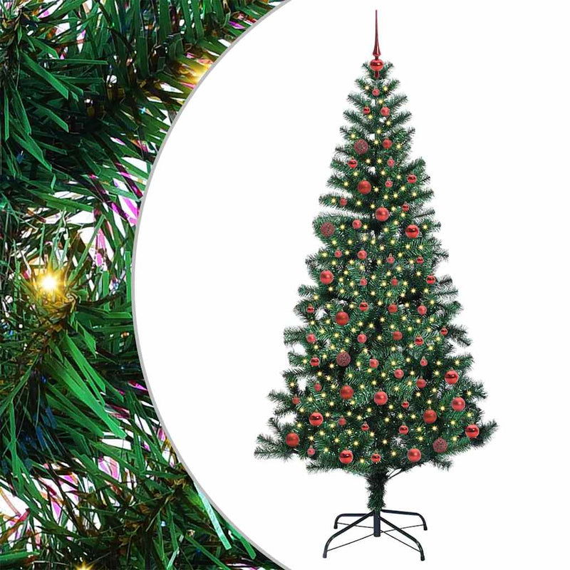 vidaXL Mesterséges, előre világított karácsonyi fa Zöld 210 cm