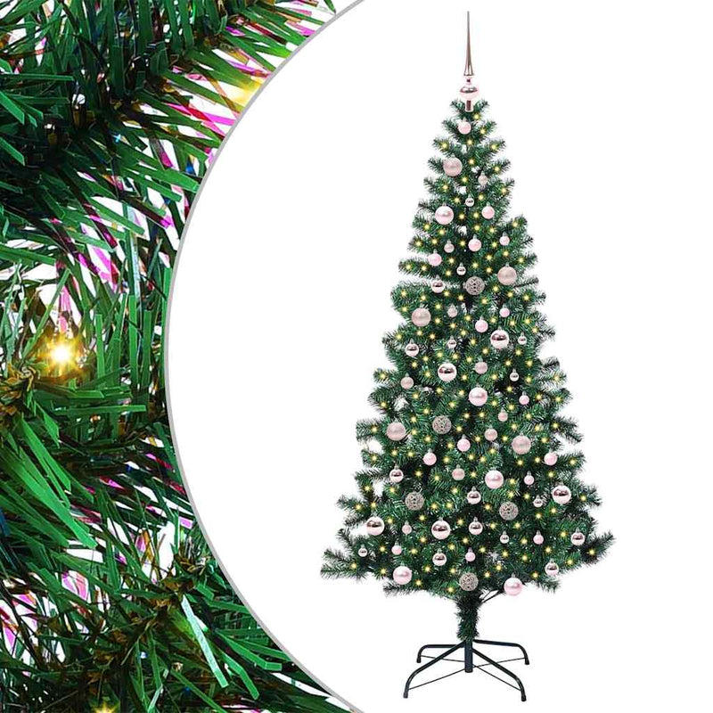 vidaXL Mesterséges, előre világított karácsonyi fa Zöld 210 cm