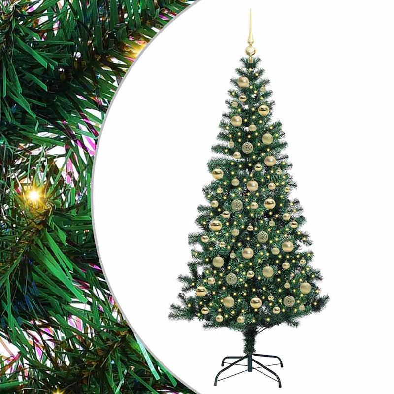 vidaXL Mesterséges, előre világított karácsonyi fa Zöld 210 cm