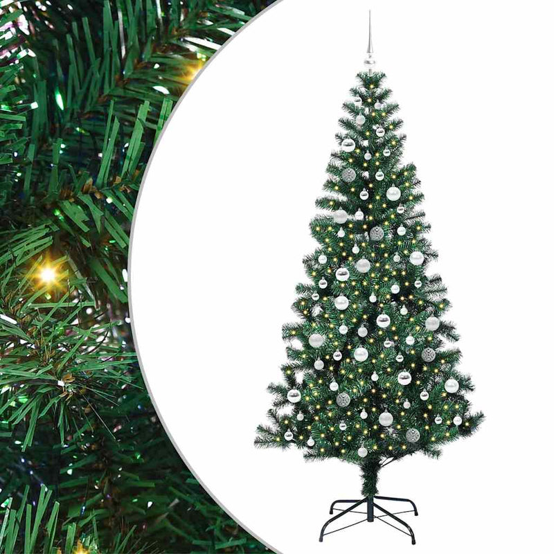 vidaXL Mesterséges, előre világított karácsonyi fa Zöld 210 cm