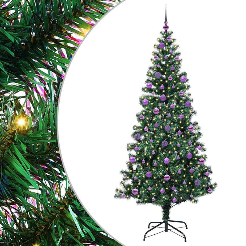 vidaXL Mesterséges, előre világított karácsonyi fa Zöld 210 cm