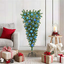 vidaXL Felfordított Műfenyő Elővilágítással és Gömbökkel Zöld 120 cm