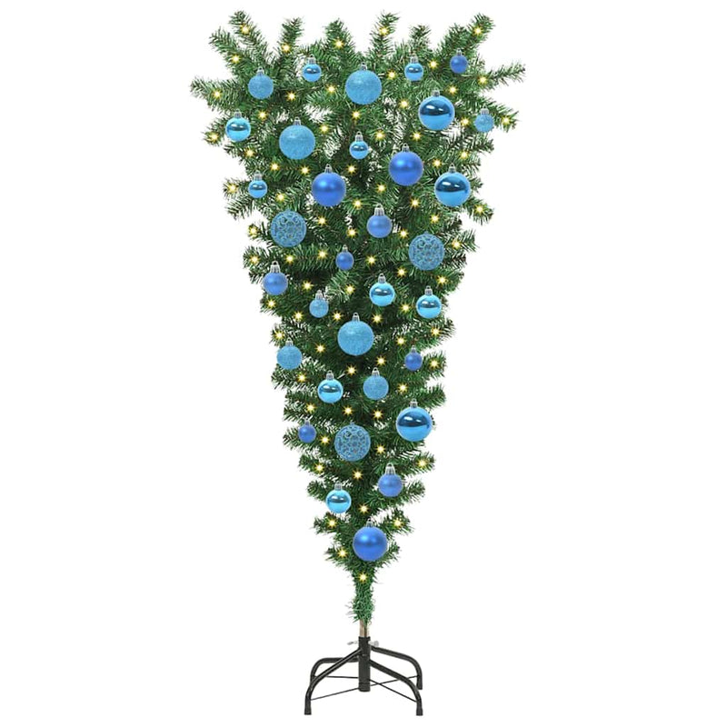 vidaXL Felfordított Műfenyő Elővilágítással és Gömbökkel Zöld 120 cm